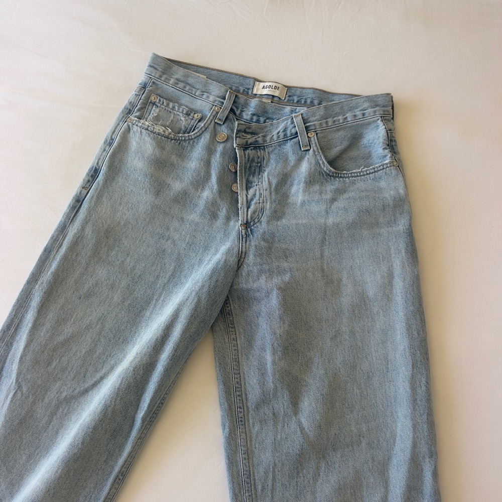 Agolde Criss Cross Upsize Jeans Light Wash High Rise Straight Leg Denim Size 27